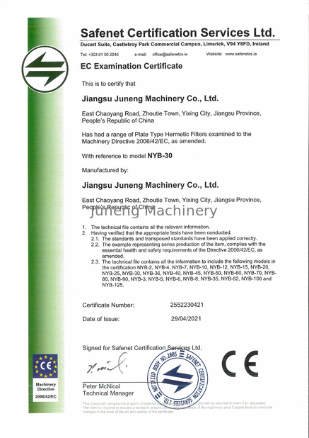 چین Juneng Machinery (China) Co., Ltd. گواهینامه ها